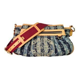 LOUIS VUITTON Denim Raye Porte Epaule MM Shoulder Bag Blue LV Monogram Stripe
